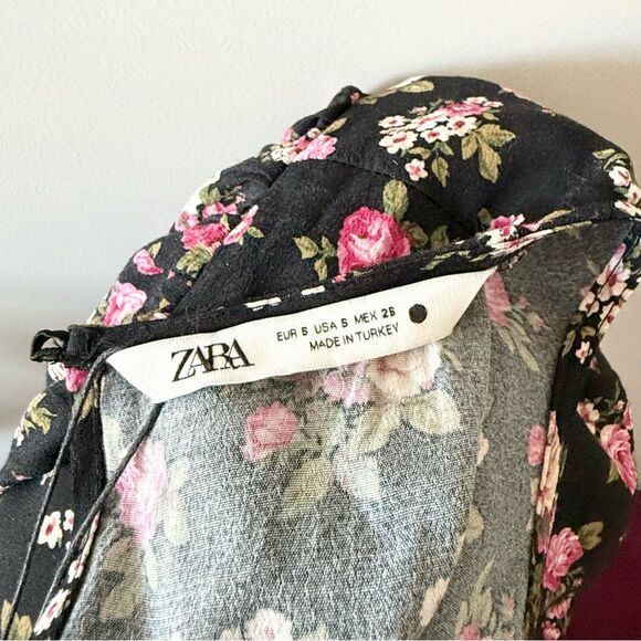 NWT. Zara Black Floral Print Midi Dress. Size S‎ - Picture 4 of 7